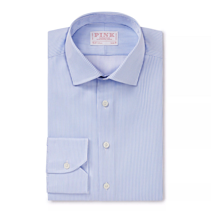 Pale Blue & White Slim Fit Journey Twill Stripe Formal Shirt