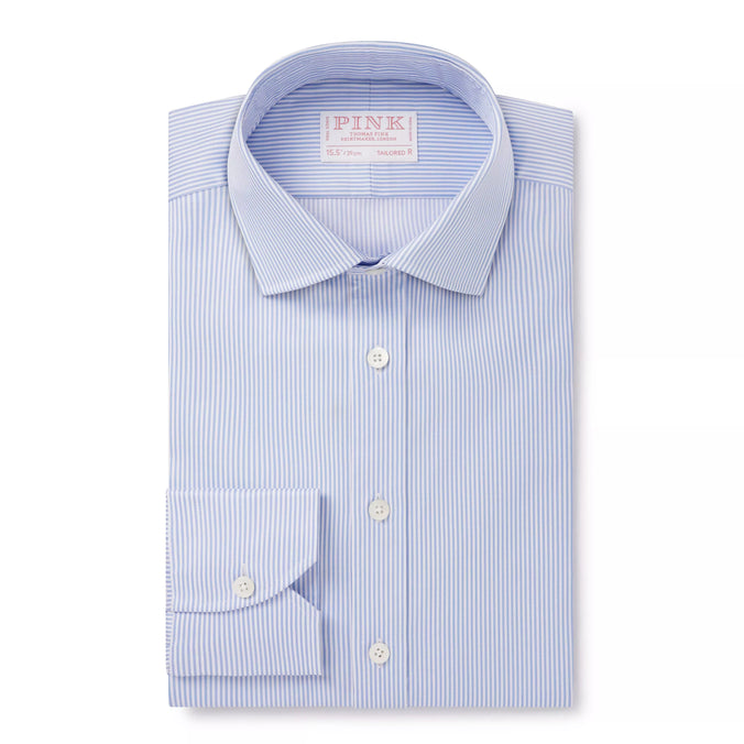 Pale Blue & White Tailored Fit Journey Twill Stripe Formal Shirt