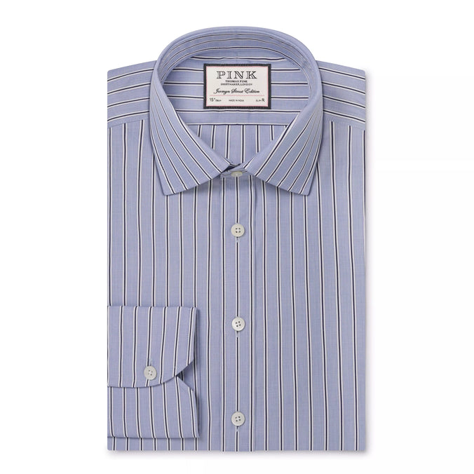 Blue & Navy Slim Fit Regent End on End Stripe Formal Shirt