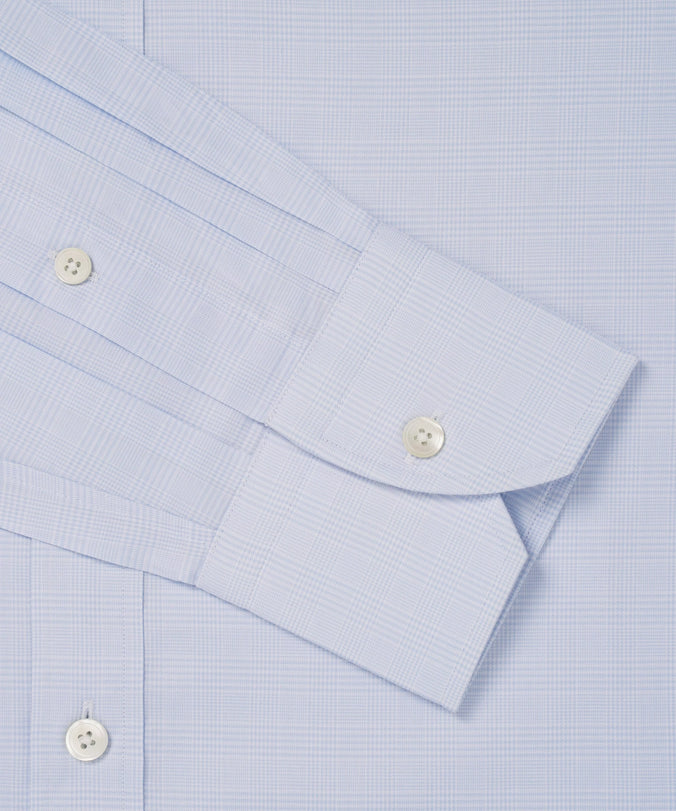 Pale Blue & White Slim Fit Small POW Check Formal Shirt