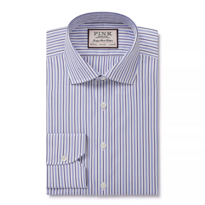 White & Blue Classic Fit Regent Track Stripe Formal Shirt