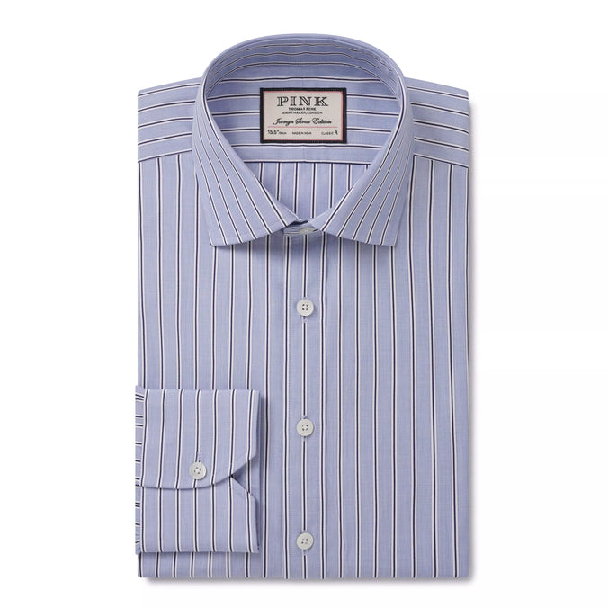 Blue & Navy Classic Fit Regent End on End Stripe Formal Shirt