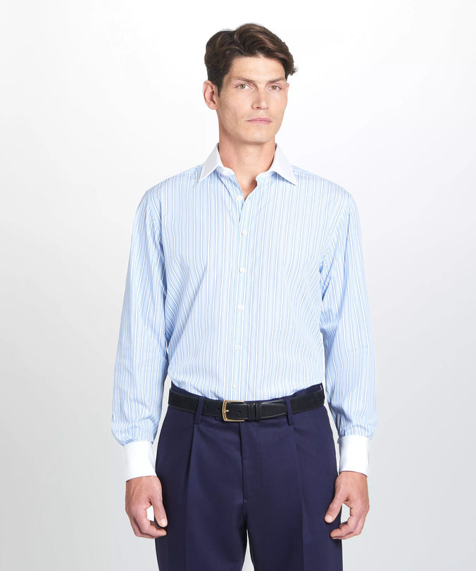 Pale Blue & Blue Classic Fit Double Cuff Bloomsbury Stripe Formal Shirt
