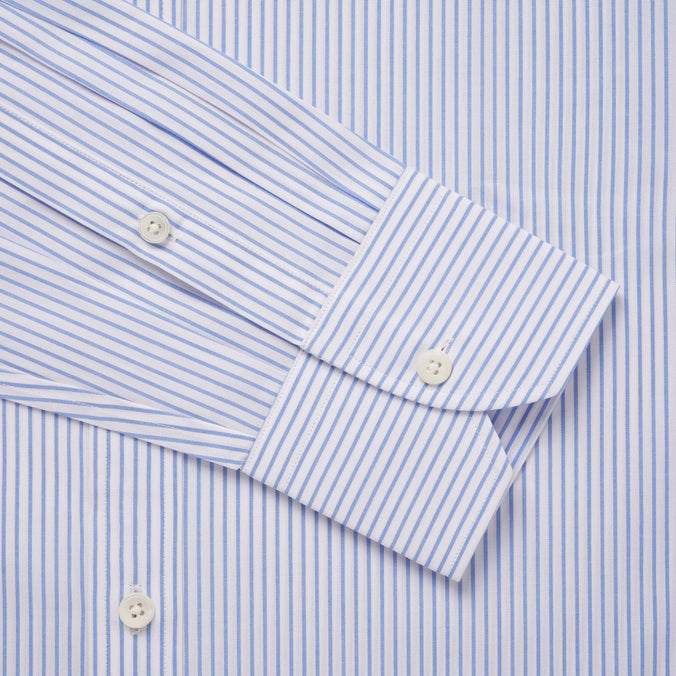 Blue & White Tailored Fit Panama Medium Stripe Formal Shirt