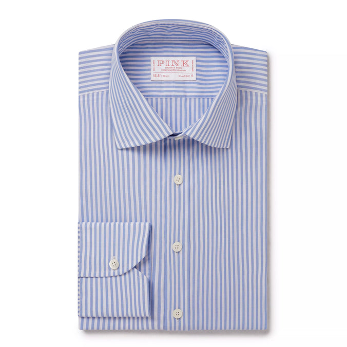 Blue & White Classic Fit Panama Stripe Formal Shirt