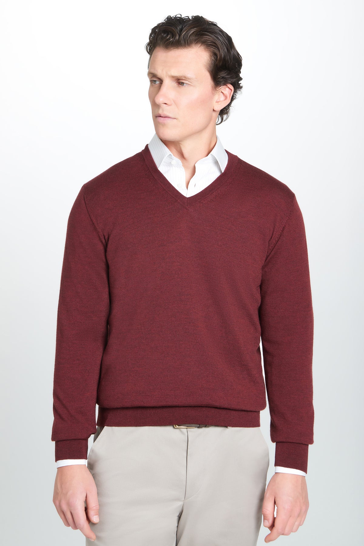 Burgundy Merino Wool V-Neck Sweater