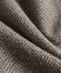 Brown British Wool Herringbone Peak Lapel Overcoat