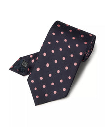 Navy & Pink Polka Dot Silk Woven Tie