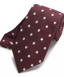Burgundy Red & Neutral Textured Silk Polka Dot Tie