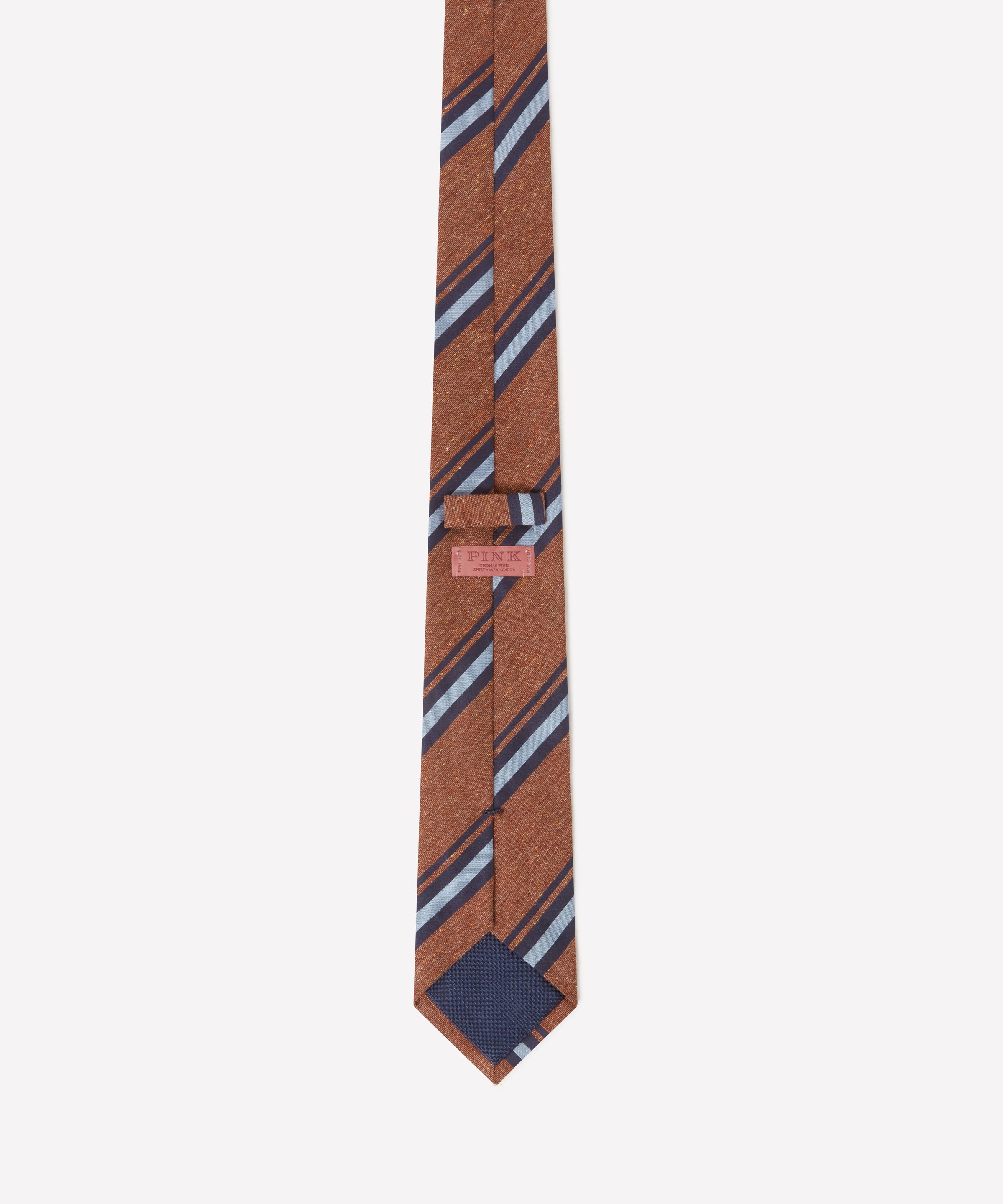 Orange & Navy Slub Contrast Stripe Silk Tie