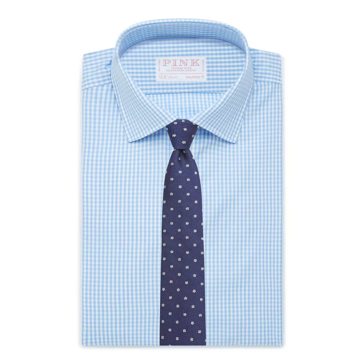 Pale Blue & White Tailored Fit Double Cuff Core Poplin Gingham Formal Shirt