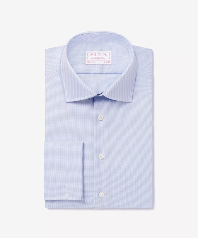 Blue & White Slim Fit Double Cuff Micro Puppytooth Formal Shirt