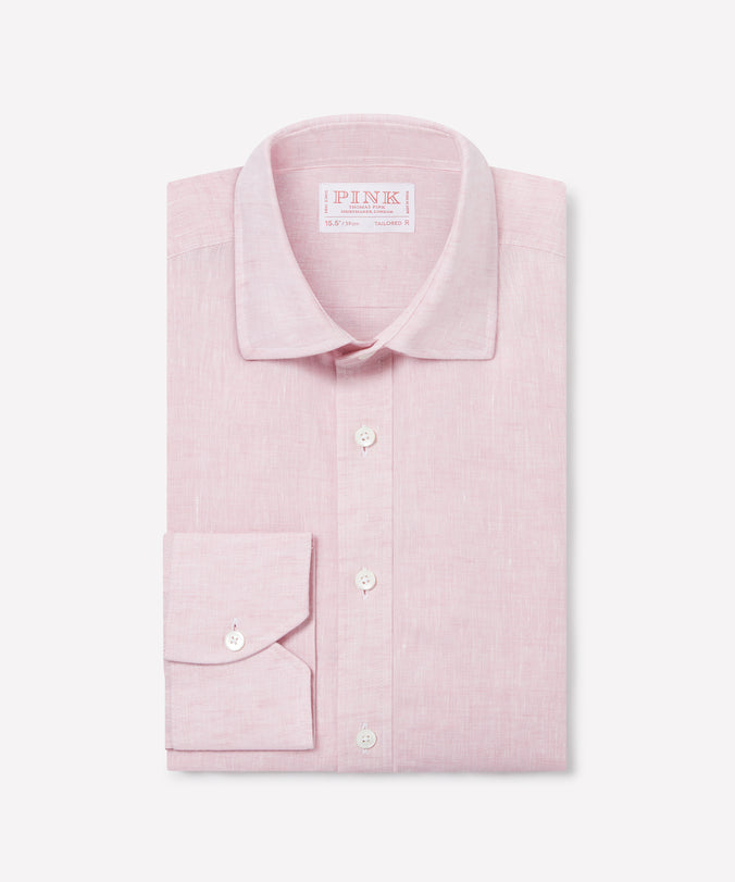 Pale Pink Tailored Fit Essential Linen Formal Shirt