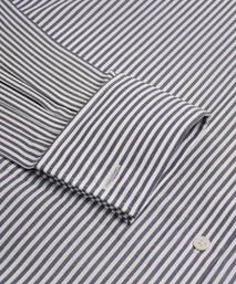 Charcoal Grey & White Classic Fit Double Cuff Panama Stripe Formal Shirt