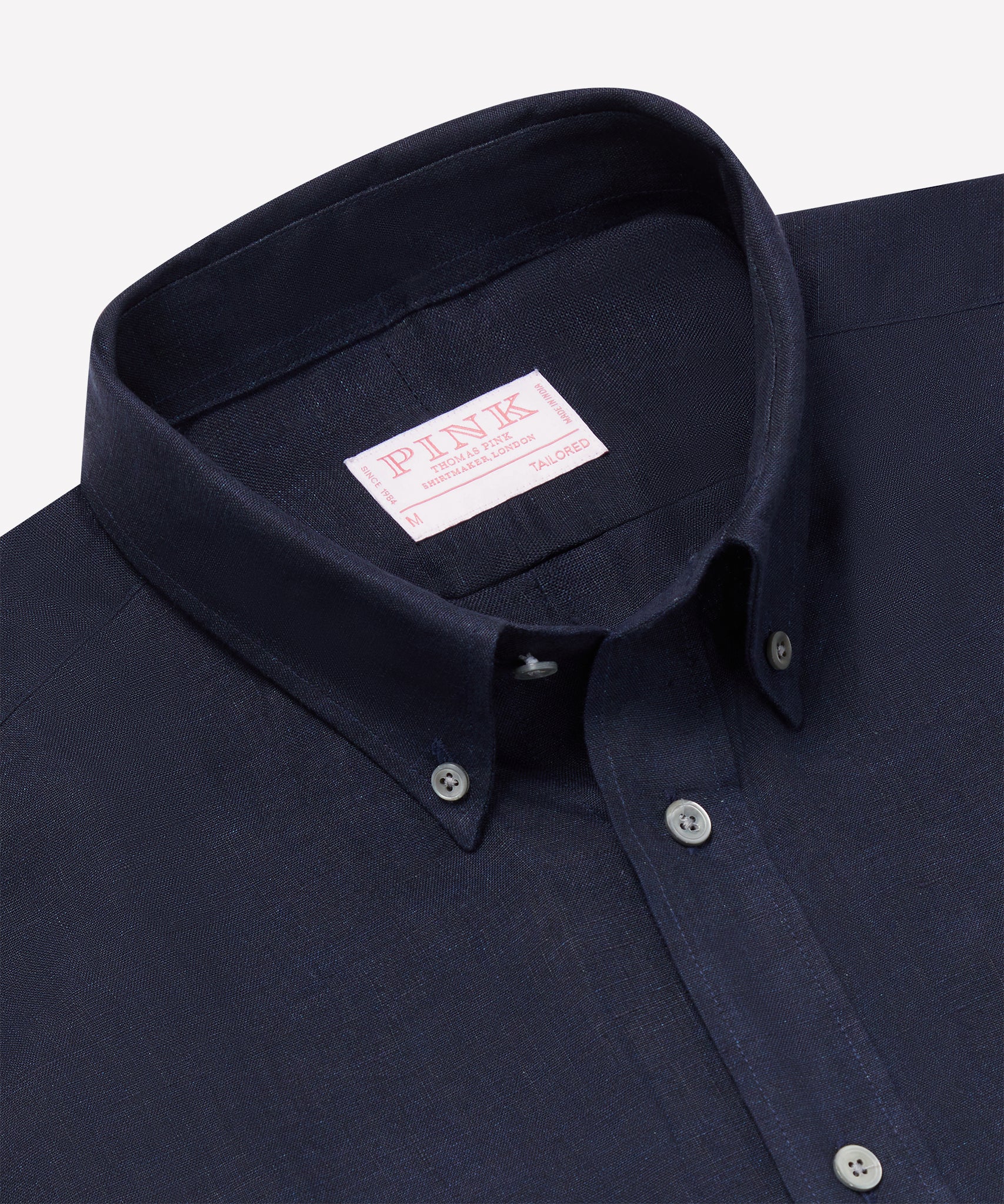 Navy Tailored Fit Essential Linen Button Down Smart Casual Shirt