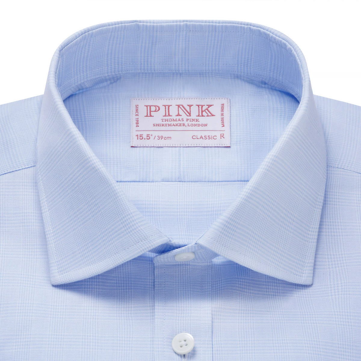 Pale Blue & White Classic Fit Double Cuff Prince of Wales Check Formal Shirt