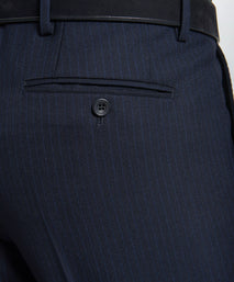 Navy Tailored Fit Wool Chalk Stripe Pleated Trouser